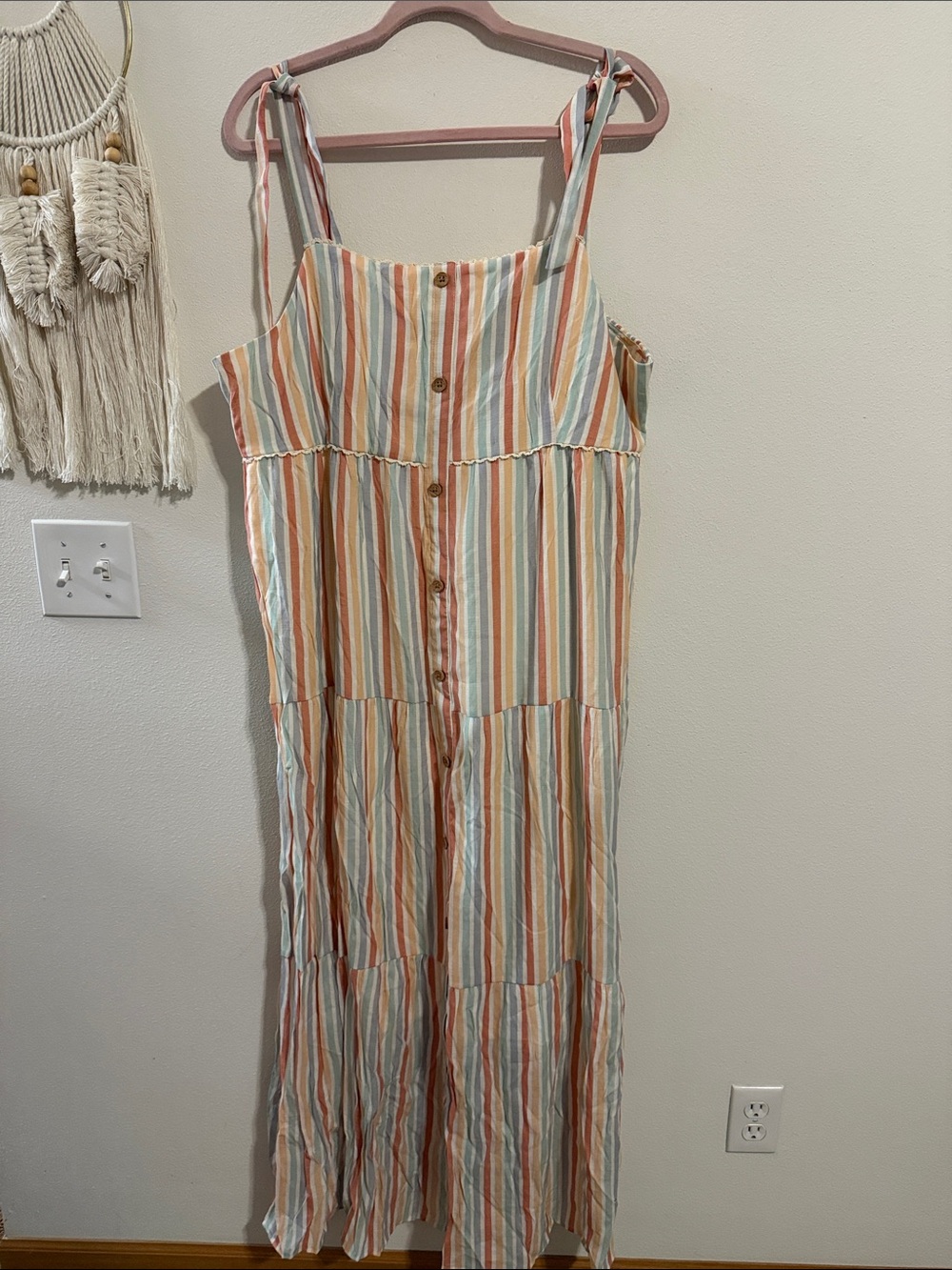 LC Lauren Conrad Striped Button-Front Tie-Strap Maxi Dress in Pastel Stripe